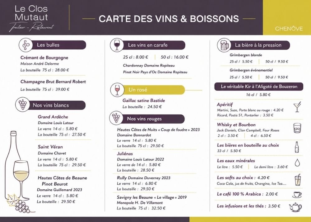 carte des vins Clos Mutaut