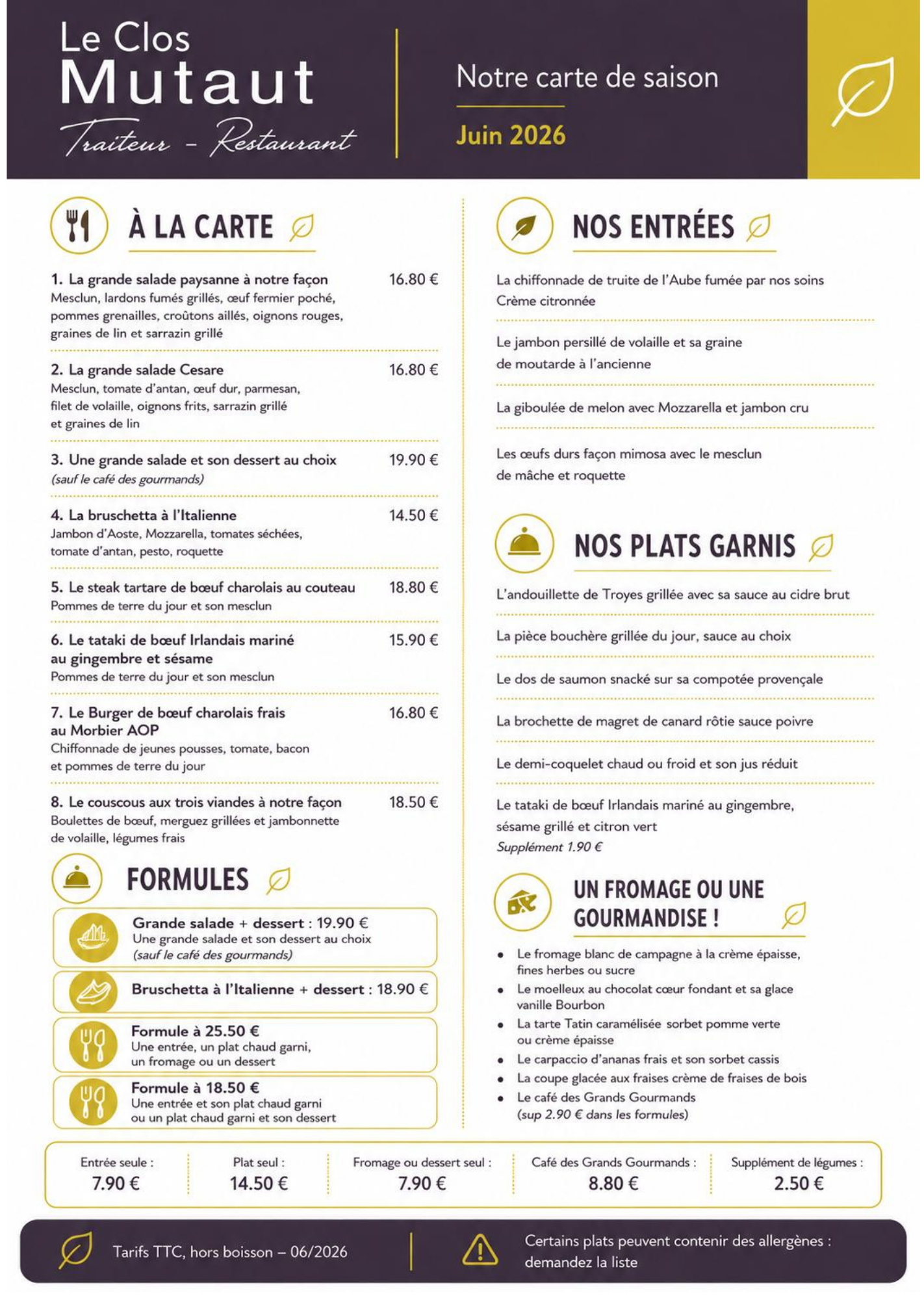 nouvelle carte juin 2026 restaurant